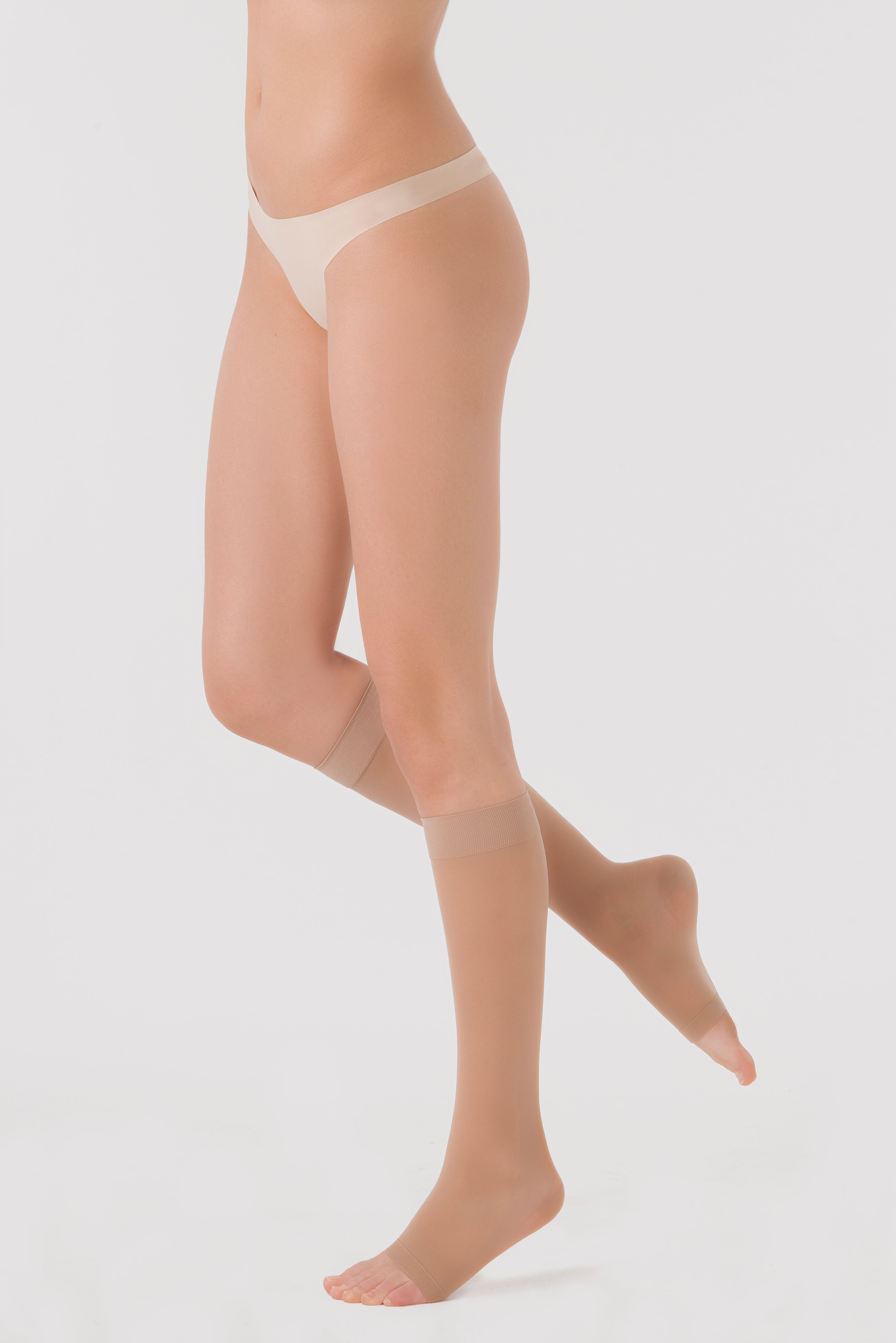 Chaussettes de contention Dynaven Transparent pieds ouverts beige clair