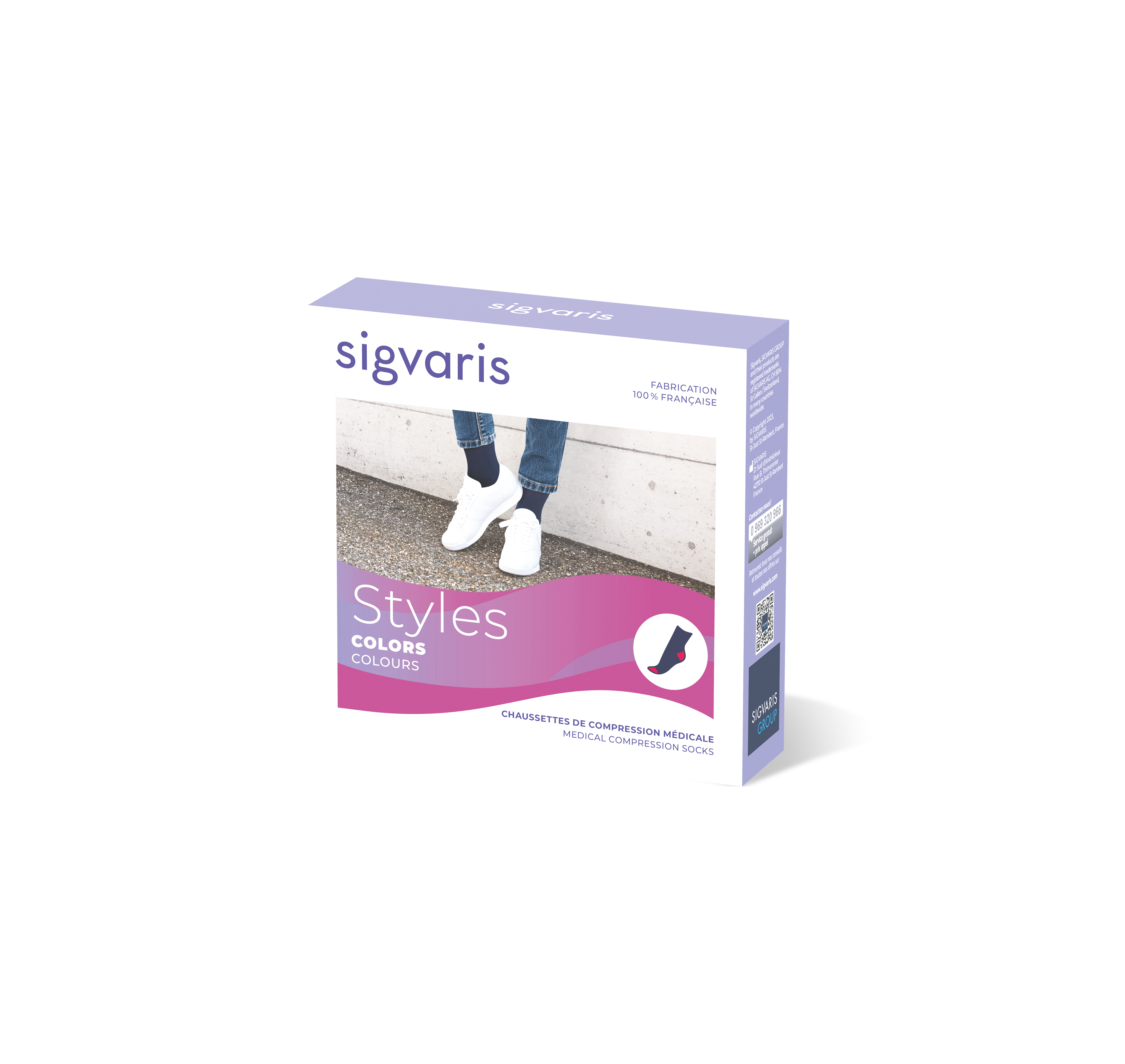 Chaussettes de contention Colors bleu marine et framboise