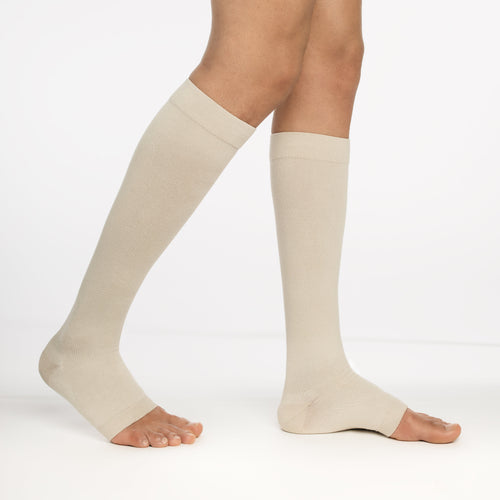 Chaussettes de contention Coton pieds ouverts beige