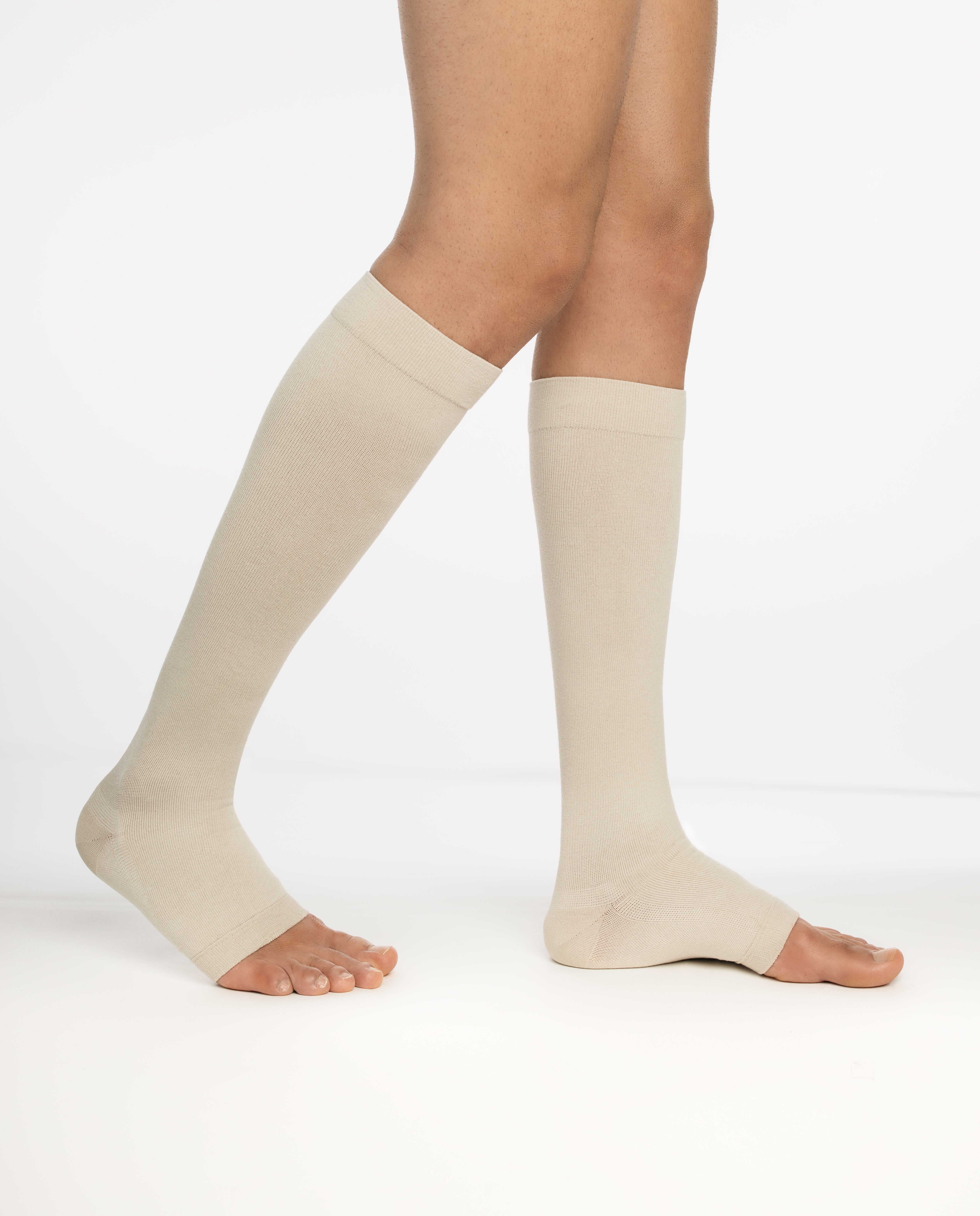 Chaussettes de contention Coton pieds ouverts beige