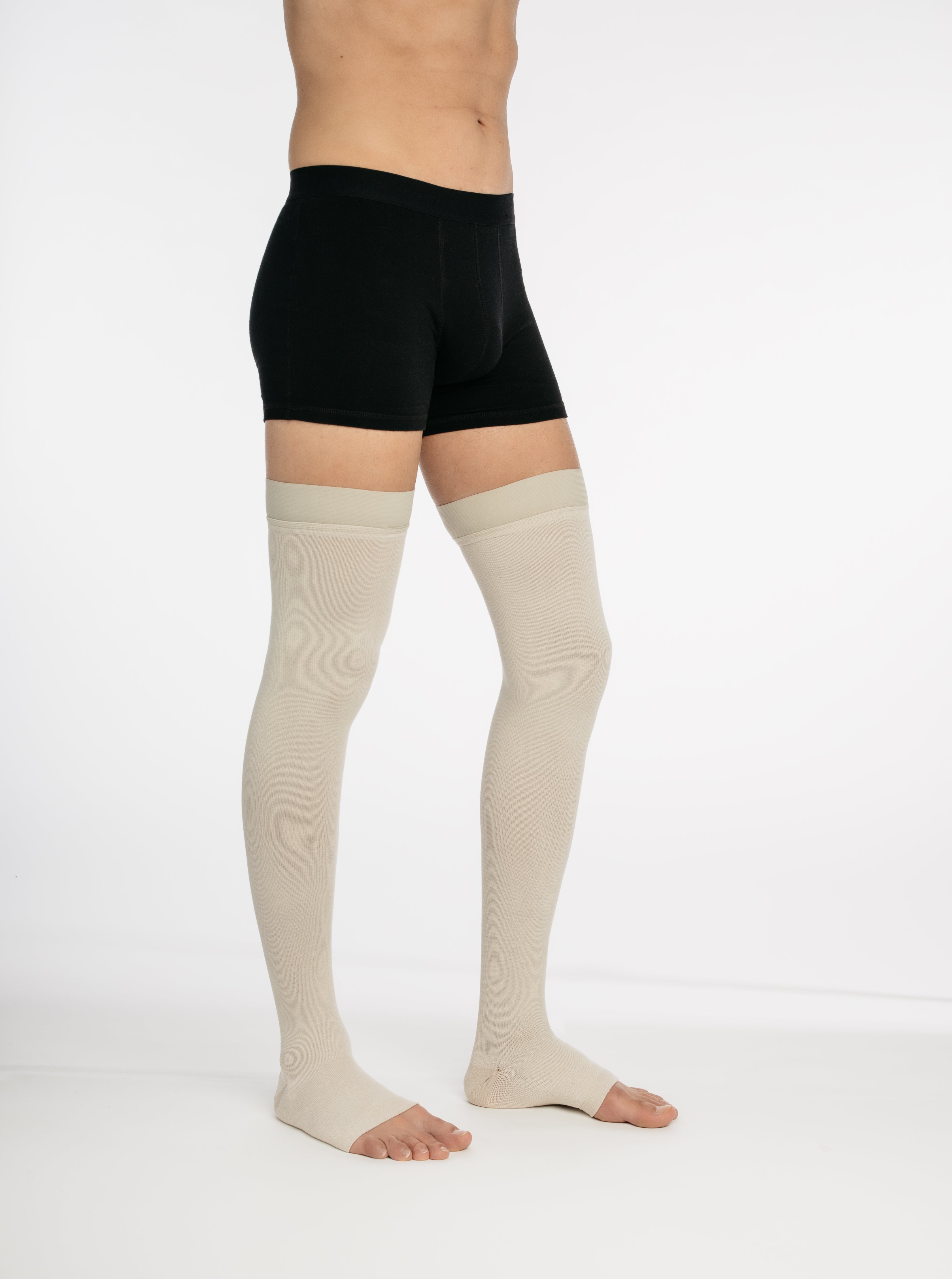 Bas de contention Coton pieds ouverts beige sable