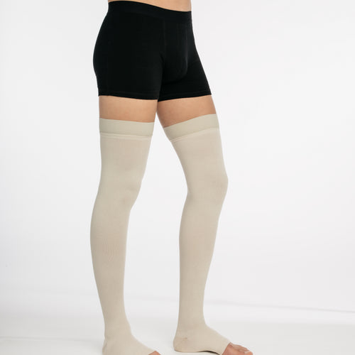 Bas de contention Coton pieds ouverts beige sable