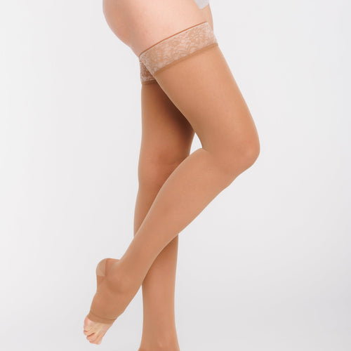 Bas de contention semi-transparents pieds ouverts épice