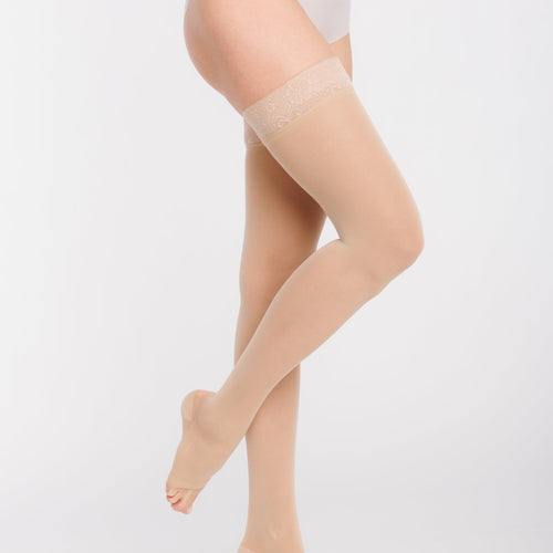 Bas de contention semi-transparents pieds ouverts naturel