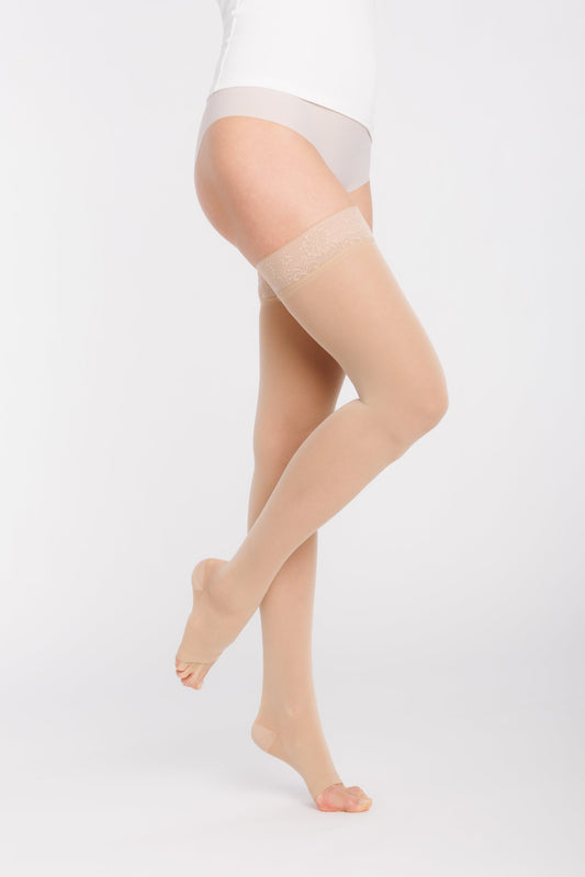 Bas de contention semi-transparents pieds ouverts naturel