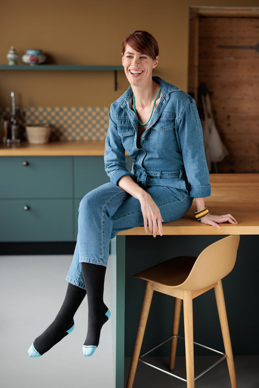 Chaussettes de contention Colors noir et turquoise