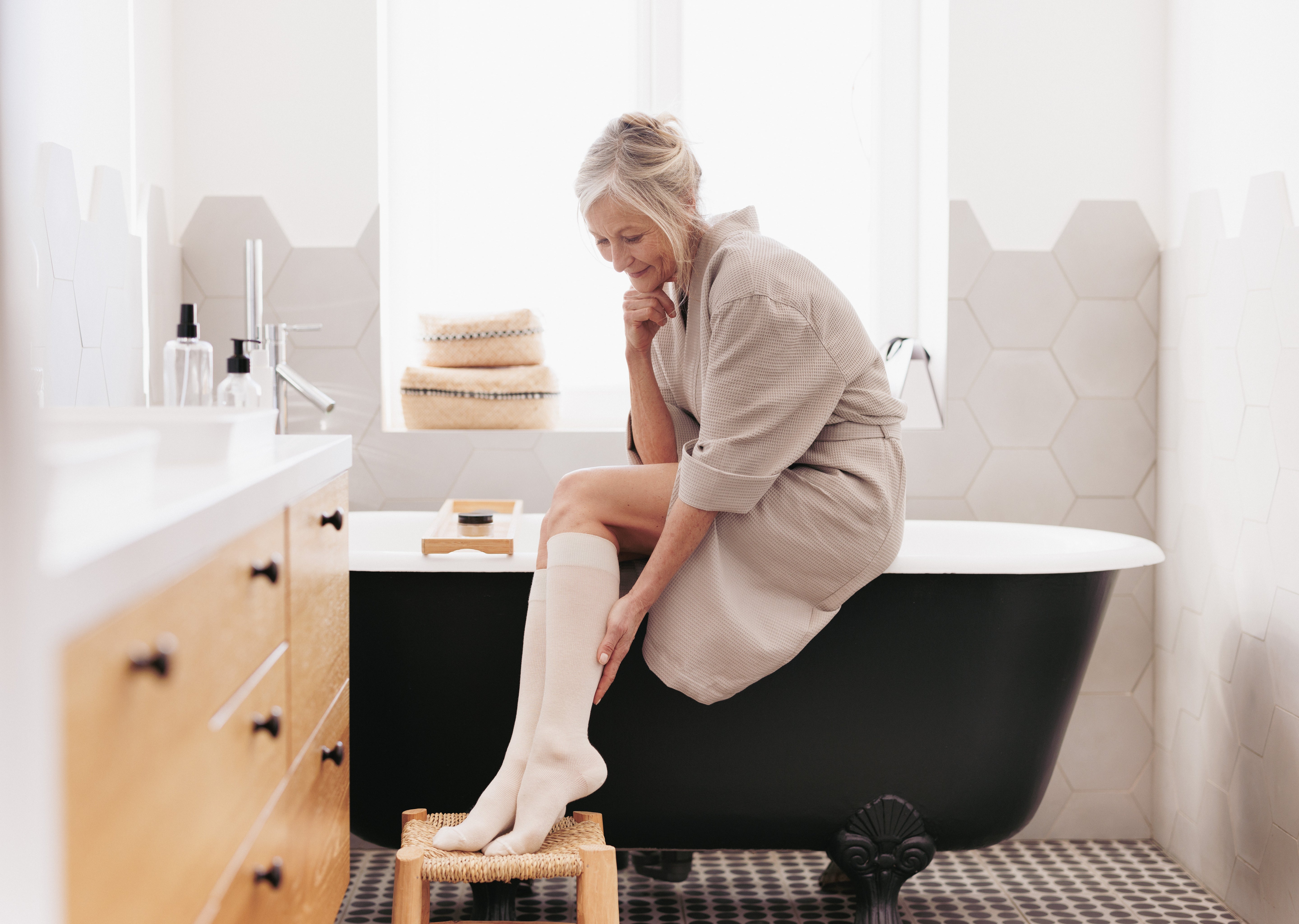 Chaussettes de contention Coton Bio (55%) beige