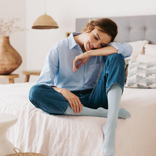 Chaussettes de contention Coton Bio (55%) bleu ciel