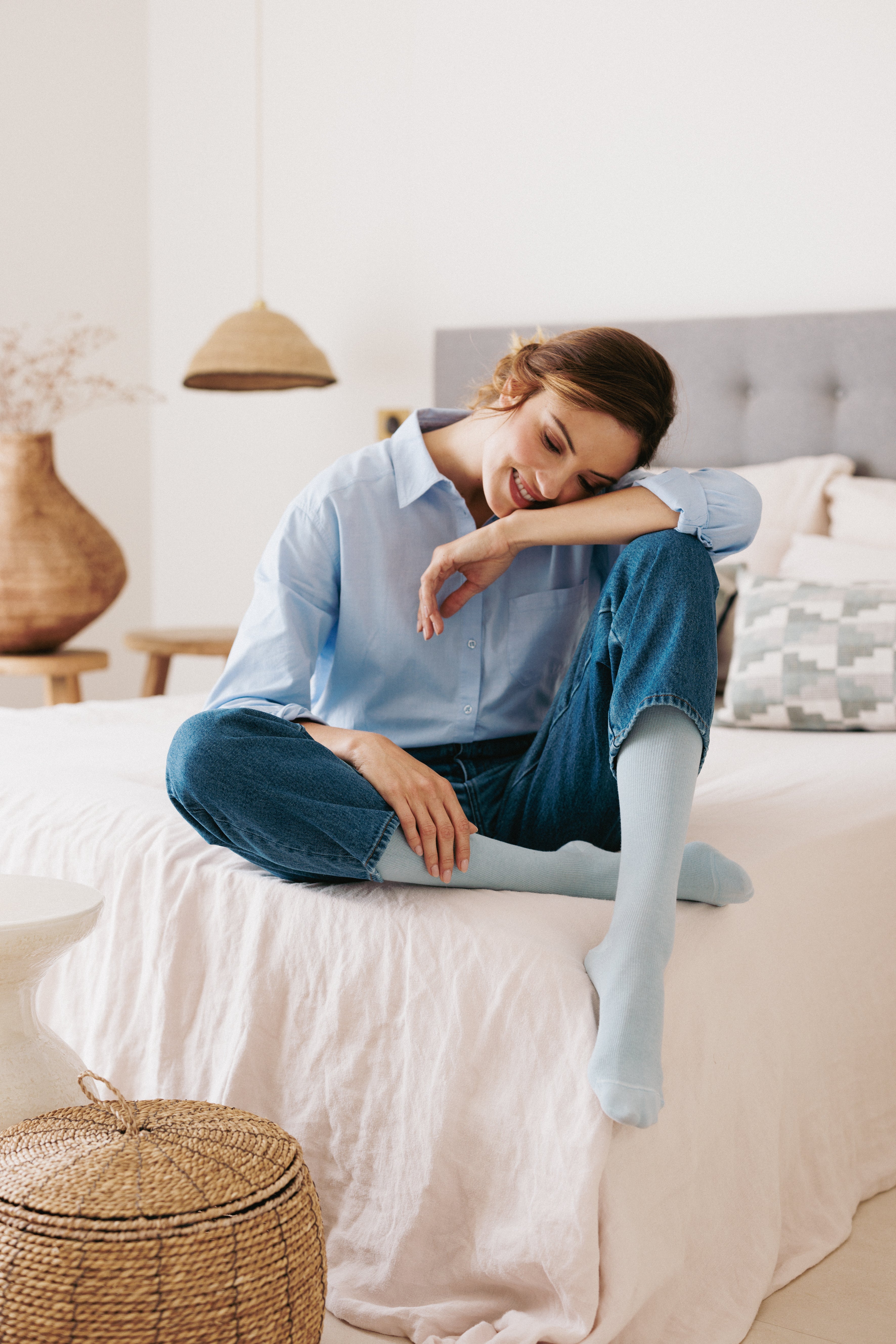 Chaussettes de contention Coton Bio (55%) bleu ciel
