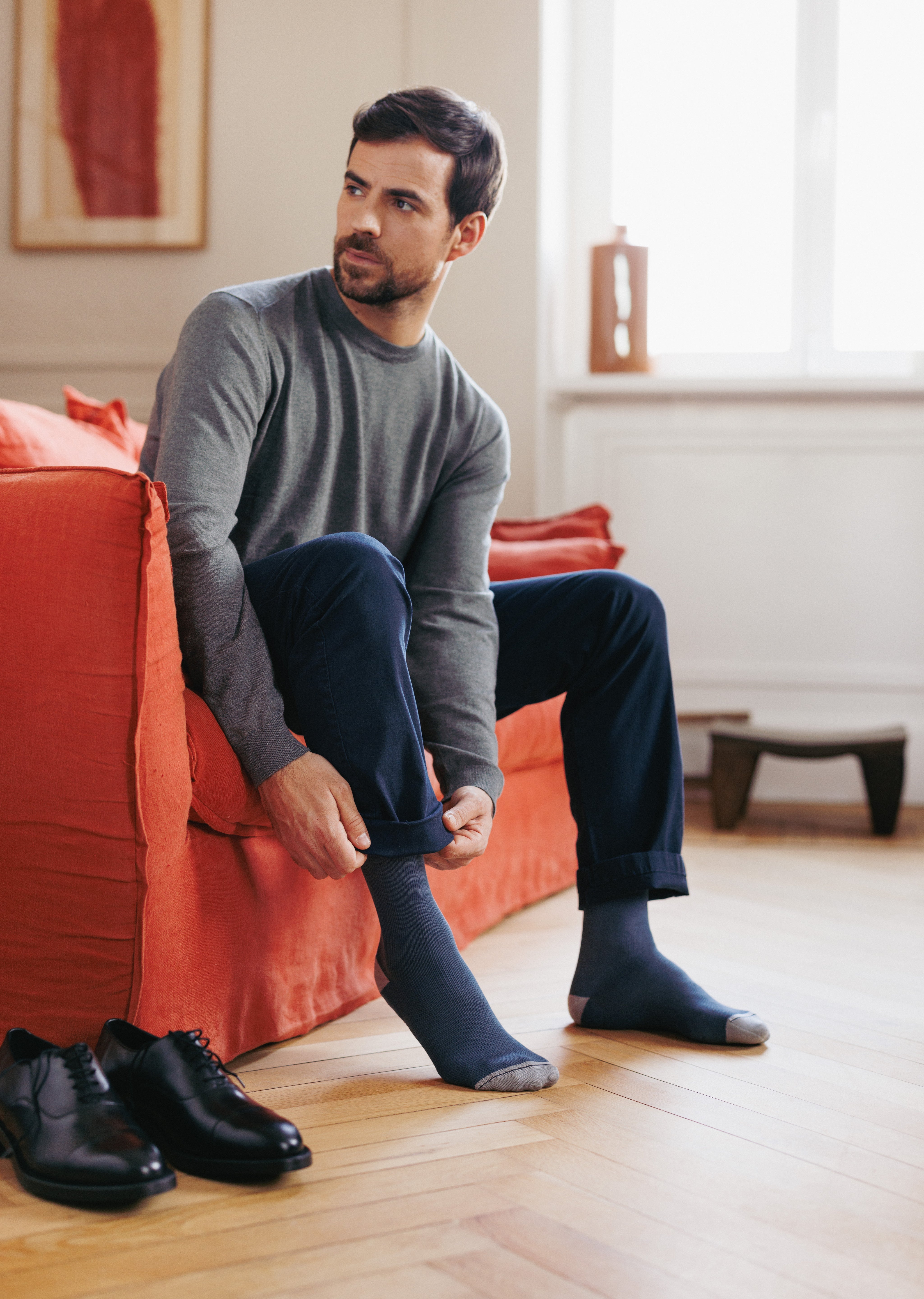 Chaussettes de contention Colors bleu et gris clair