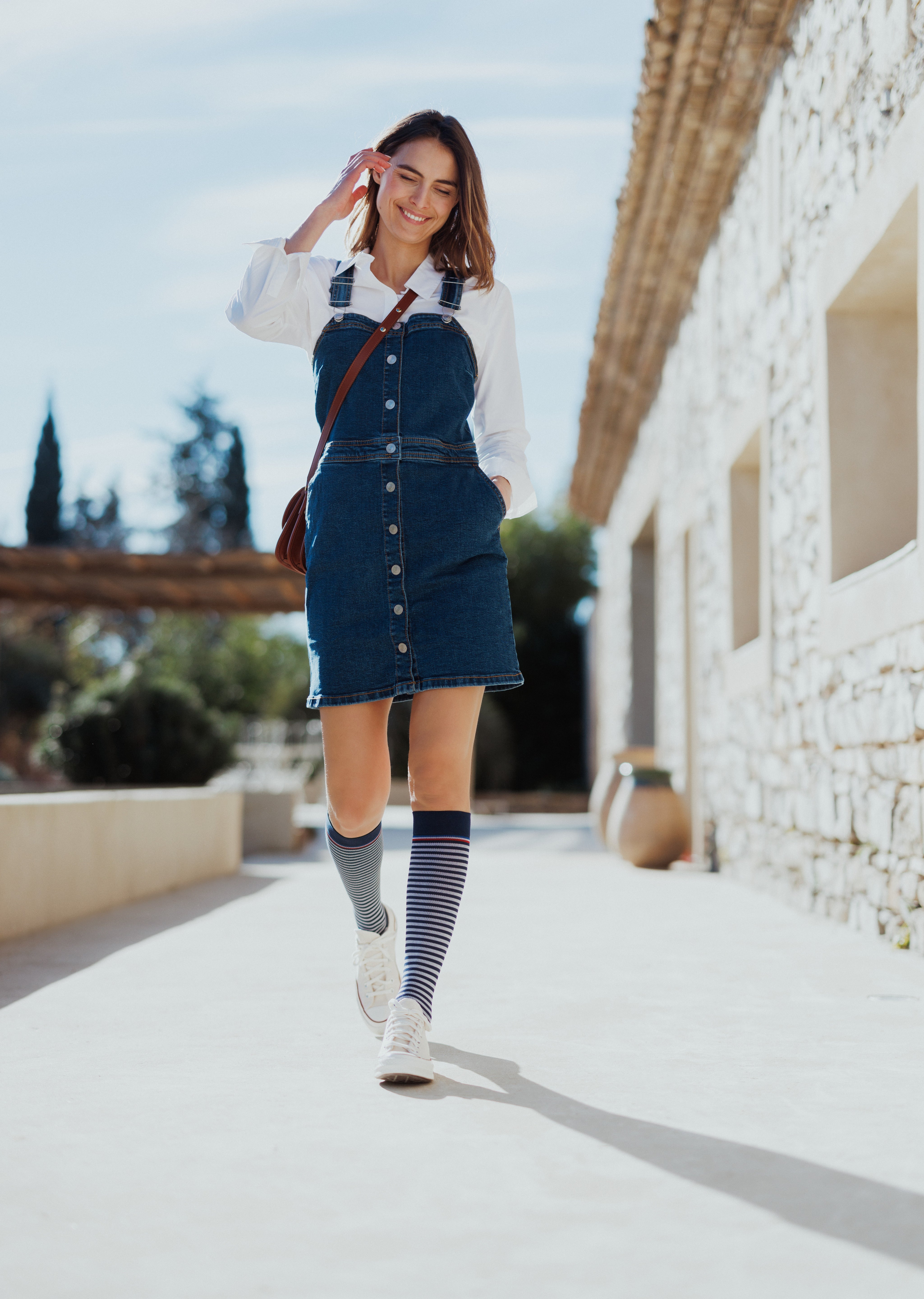 Chaussettes de contention Marinière bleu marine et blanc