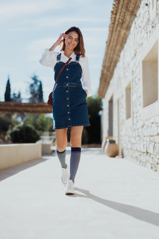 Chaussettes de contention Marinière bleu marine et blanc