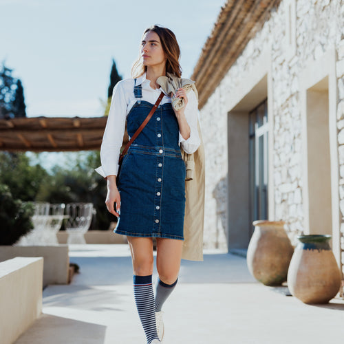 Chaussettes de contention Marinière bleu marine et blanc