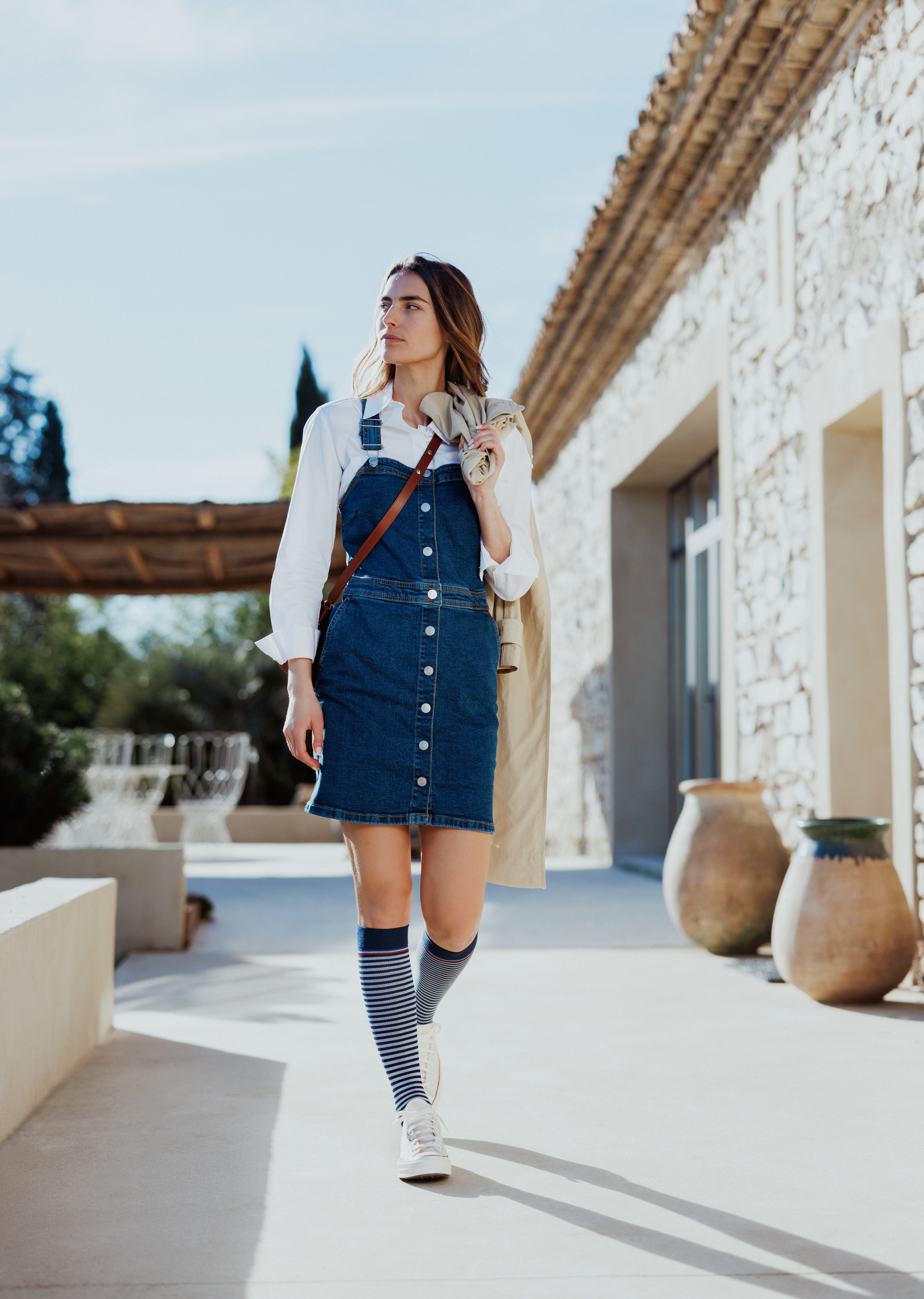 Chaussettes de contention Marinière bleu marine et blanc