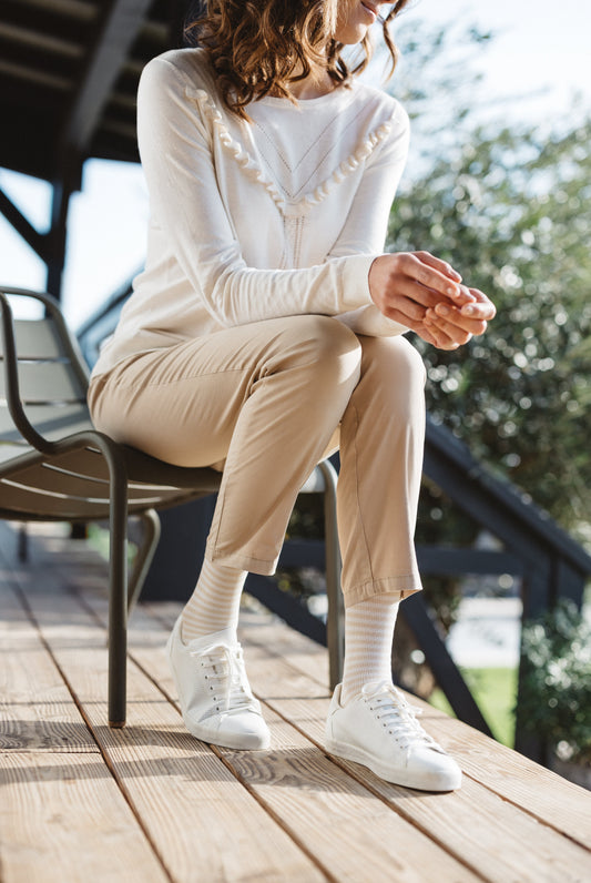 Chaussettes de contention Marinière écru et blanc