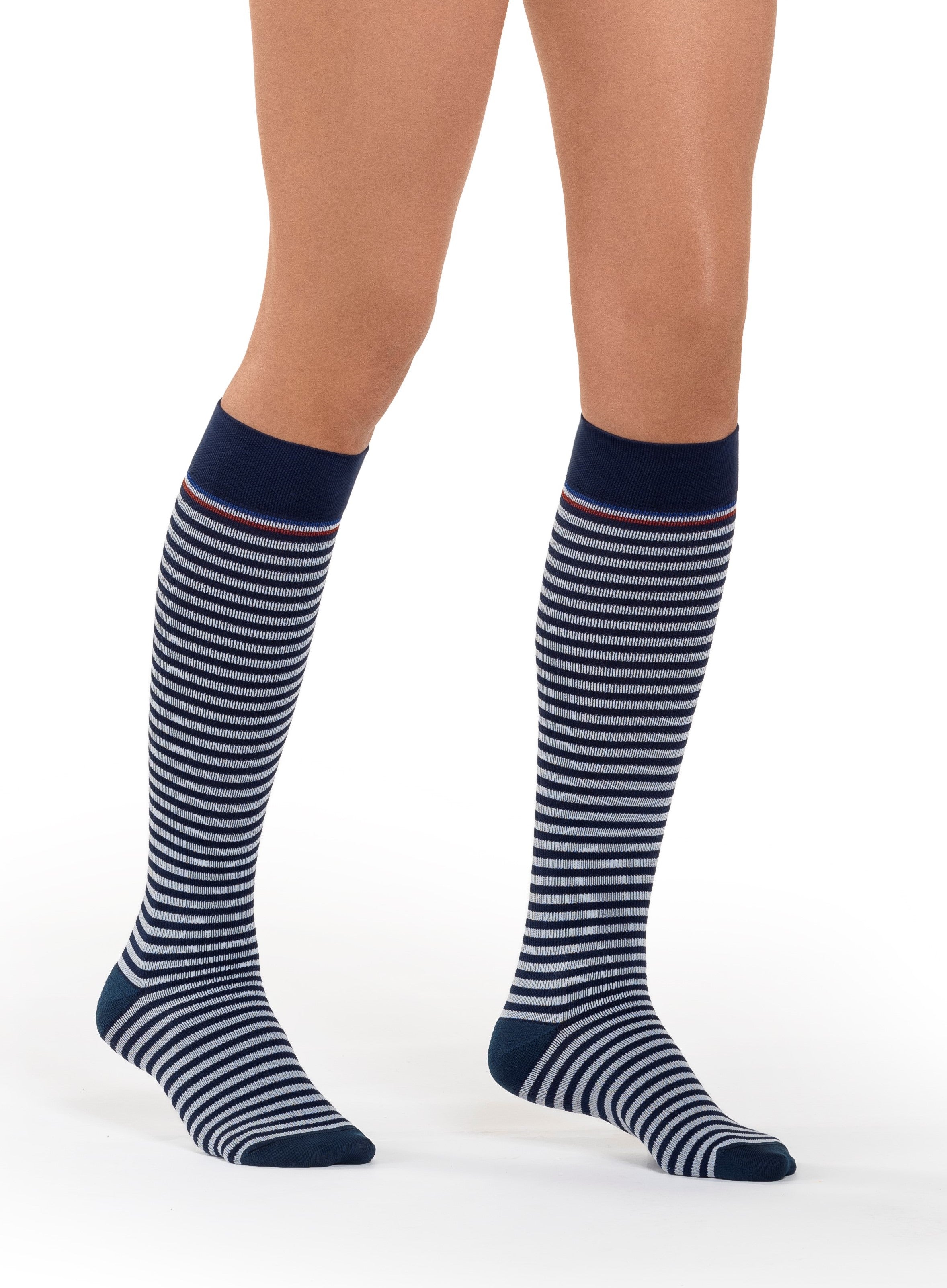 Chaussettes de contention Marinière bleu marine et blanc