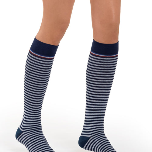 Chaussettes de contention Marinière bleu marine et blanc