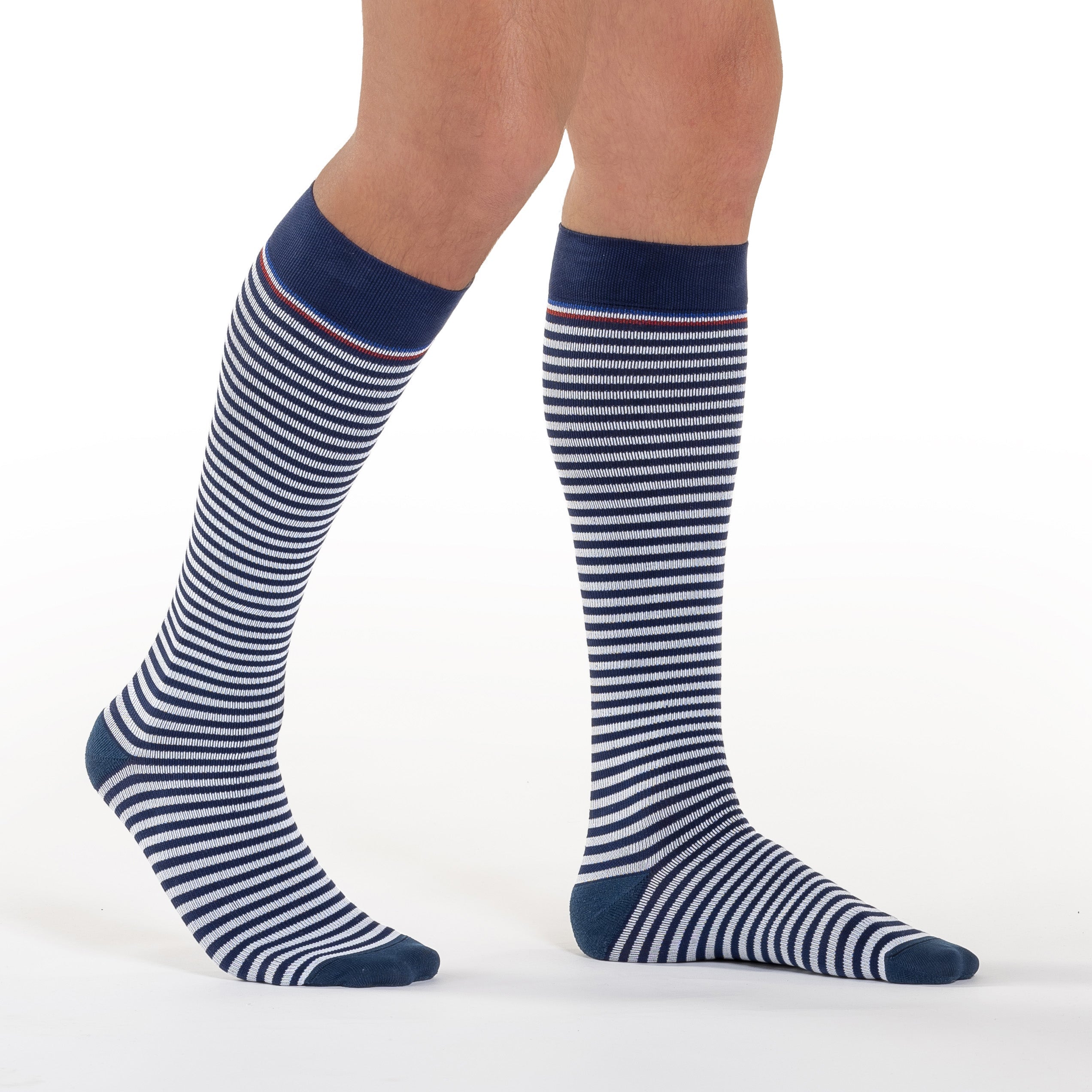 Chaussettes de contention Marinière bleu marine et blanc