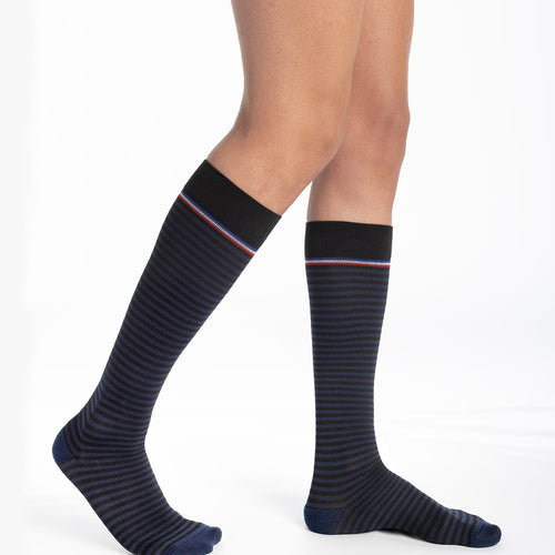 Chaussettes de contention Marinière marine et noir