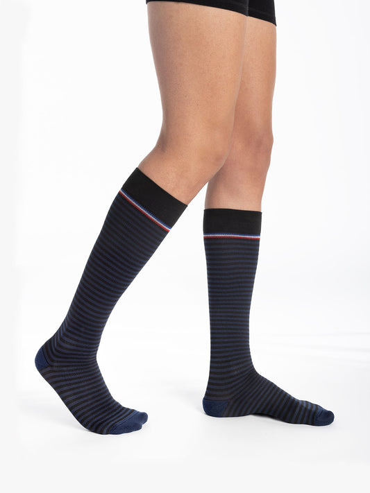 Chaussettes de contention Marinière marine et noir