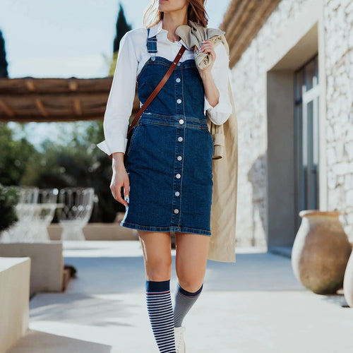 Chaussettes de contention femme Marinière bleu marine et blanc