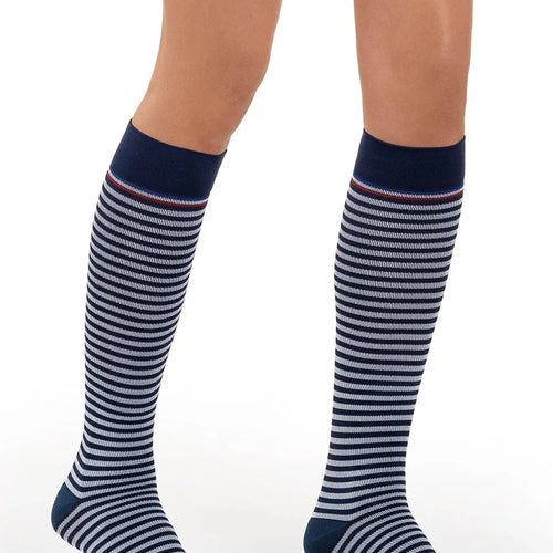 Sigvaris - Chaussettes de contention femme Marinière bleu marine et blanc
