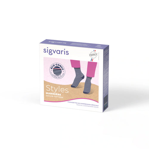 Sigvaris - Chaussettes de contention éco-conçues marinière pour femme - Boîte