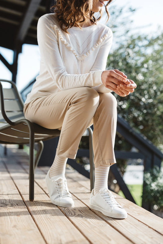 Chaussettes de contention femme Marinière écru et blanc