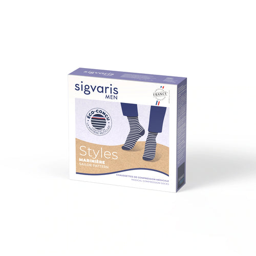 Sigvaris - Chaussettes de contention éco-conçues marinière pour homme - Boîte