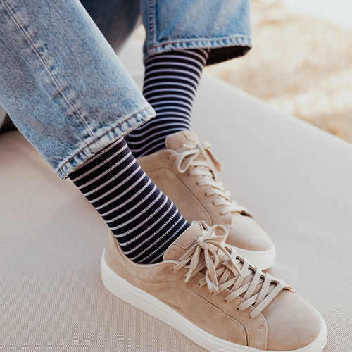 Sigvaris - Chaussettes de contention homme éco-conçues Marinière marine et blanc - Détail