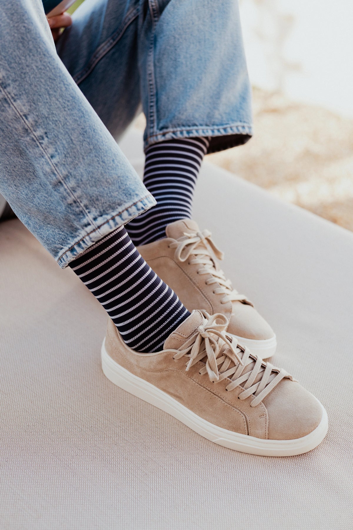 Sigvaris - Chaussettes de contention homme éco-conçues Marinière marine et blanc - Détail
